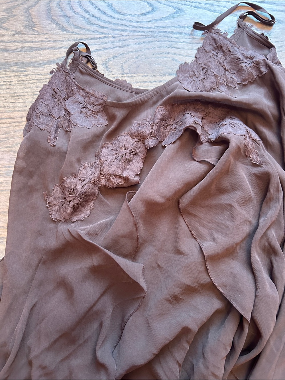 House of Harlow 1960 Maxi Dress brown lace multi layer tiered spaghetti strap - Picture 4 of 8